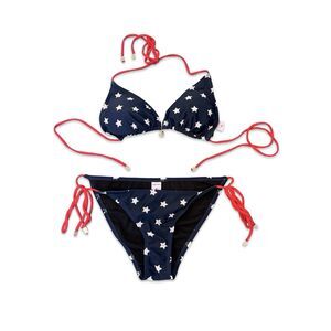 Castro Vintage String Bikini Set 36/38 American Flag Patriotic Sexy Stars Stripe